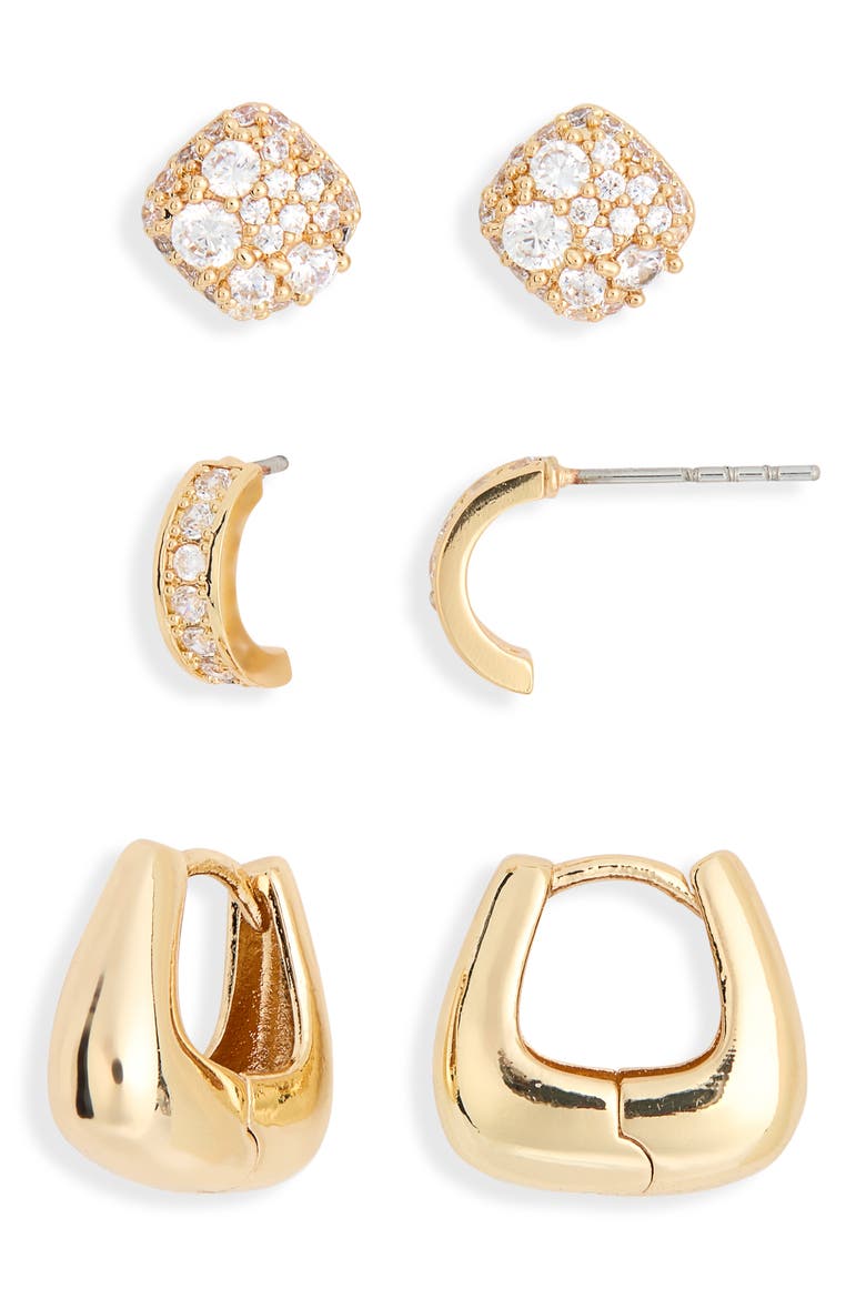 Pack of 3 Assorted Hoop & Stud Earrings, Alternate, color, CLEAR- GOLD