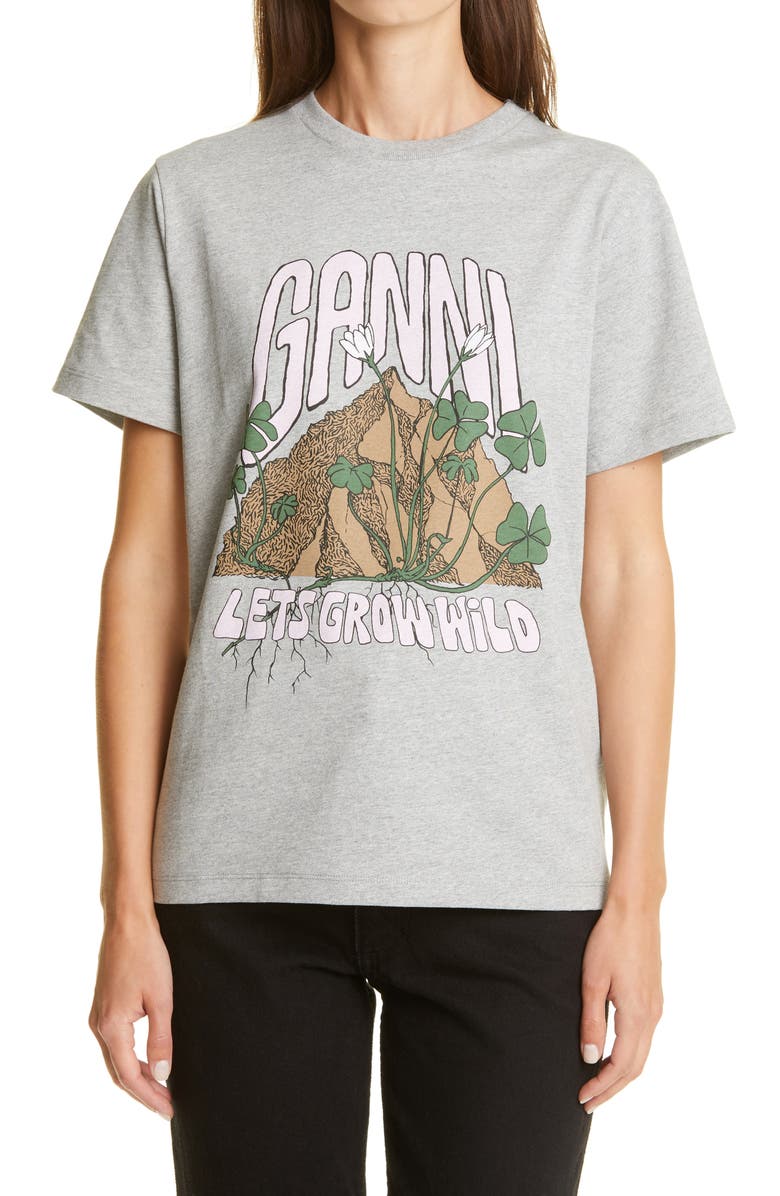 Ganni Grow Wild Logo Graphic Tee, Main, color, 