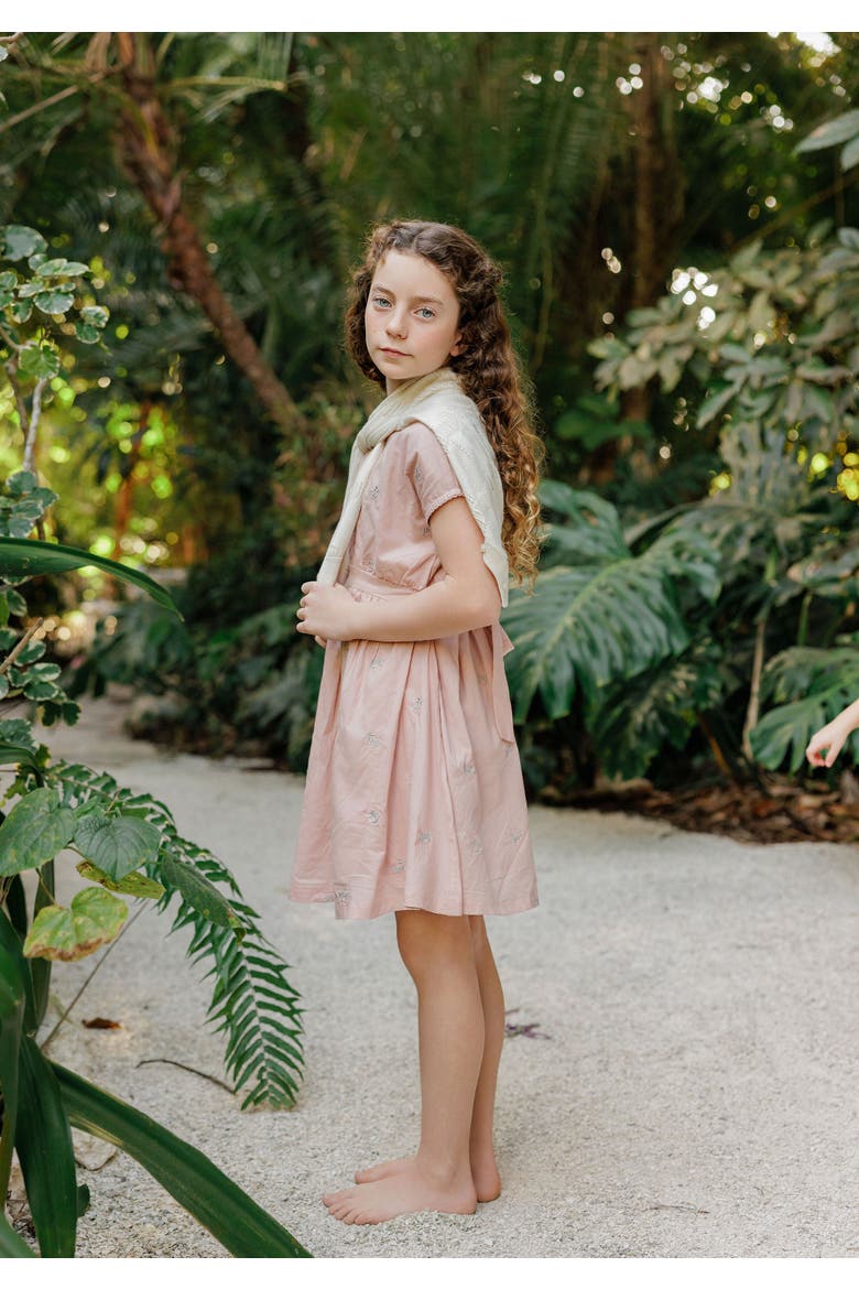 Looms Holland Collection - Girls Embroidered Floral Short Sleeve Dress, Alternate, color, Pink