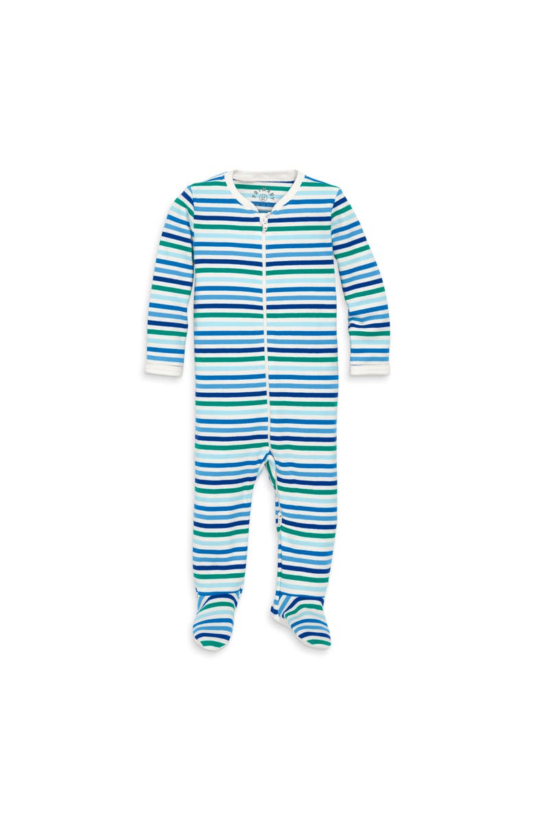 Primary Organic Zip Footie In Frosty Stripes, Main, color,