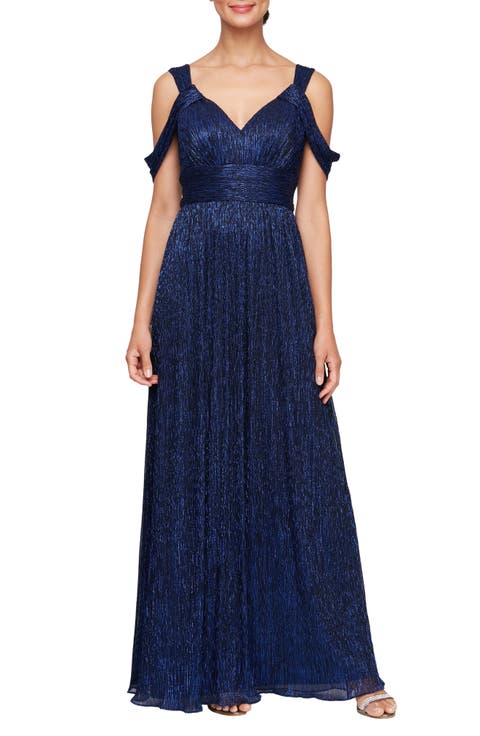 Metallic Cold Shoulder Gown (Petite)