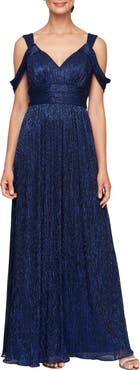 Alex Evenings Metallic Cold Shoulder Gown