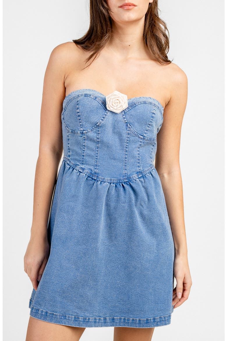 Strapless Denim Minidress, Alternate, color, DENIM