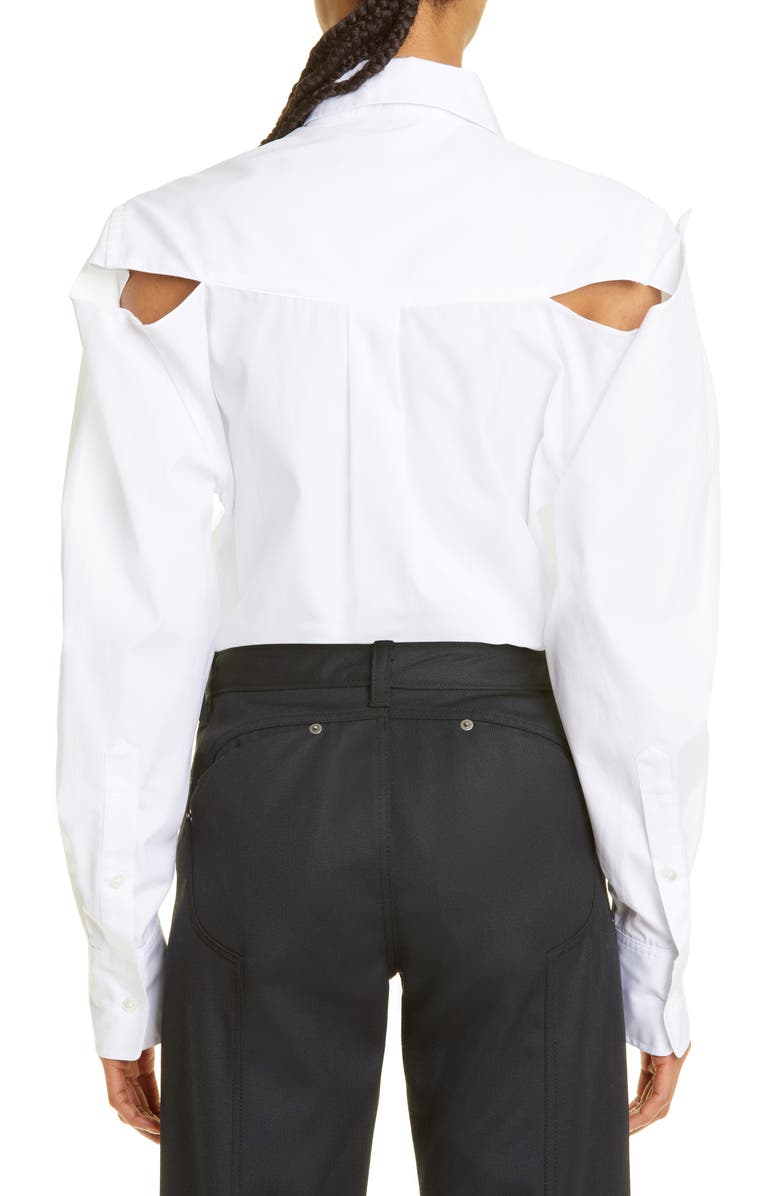 K.NGSLEY Gender Inclusive Slashed Cotton Poplin Button-Up Shirt, Alternate, color, 