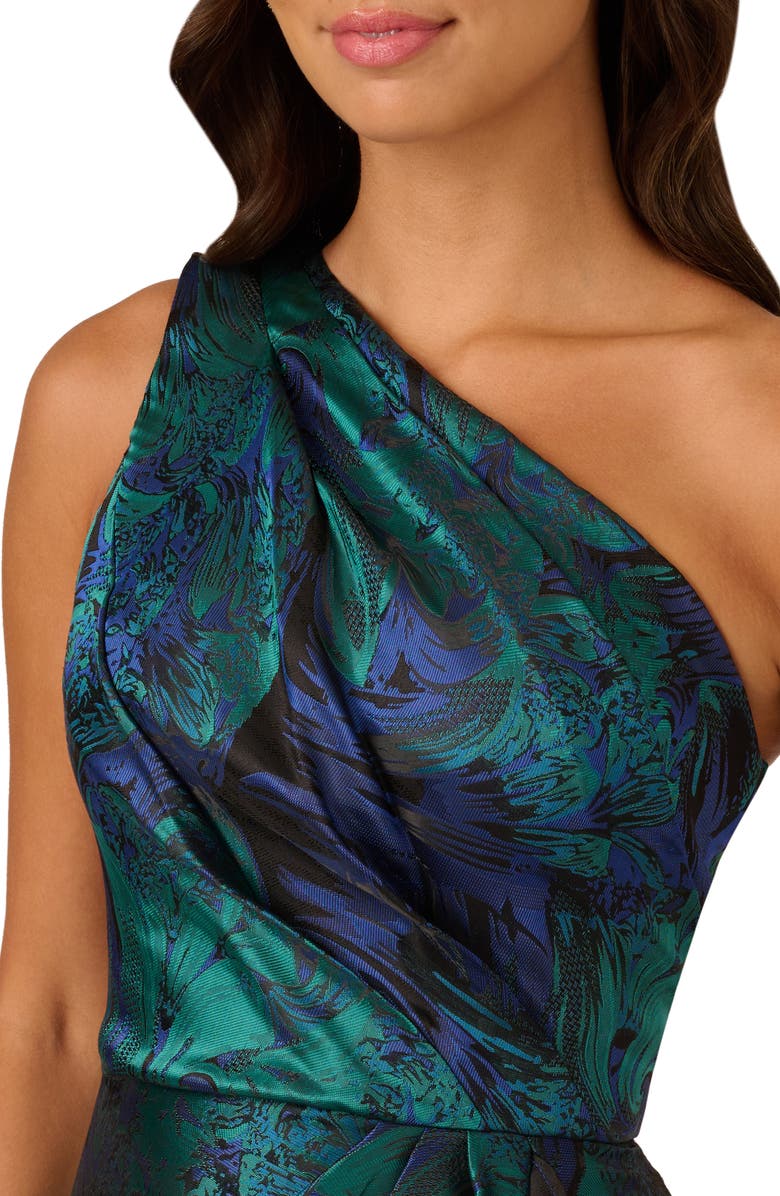 Adrianna Papell One-Shoulder Jacquard Gown, Alternate, color, Cobalt/Teal