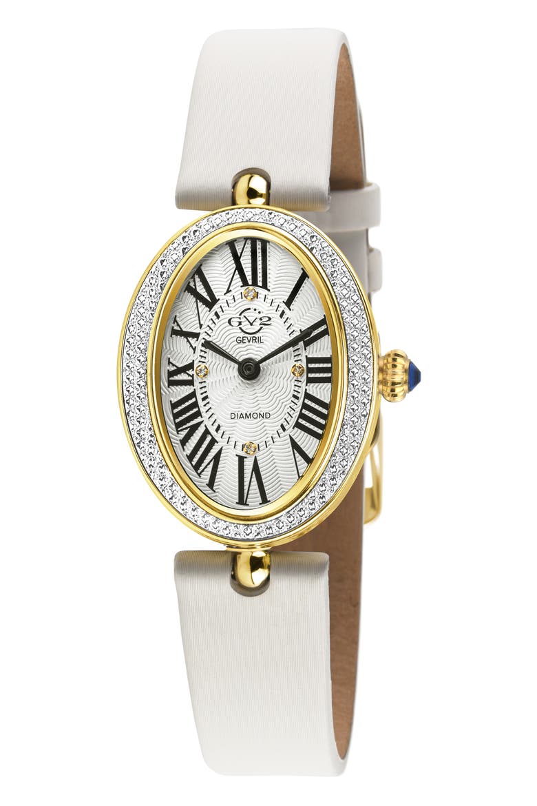 Piazza Navona Diamond Dial Leather Strap Watch, 29mm x 38mm, Main, color, WHITE