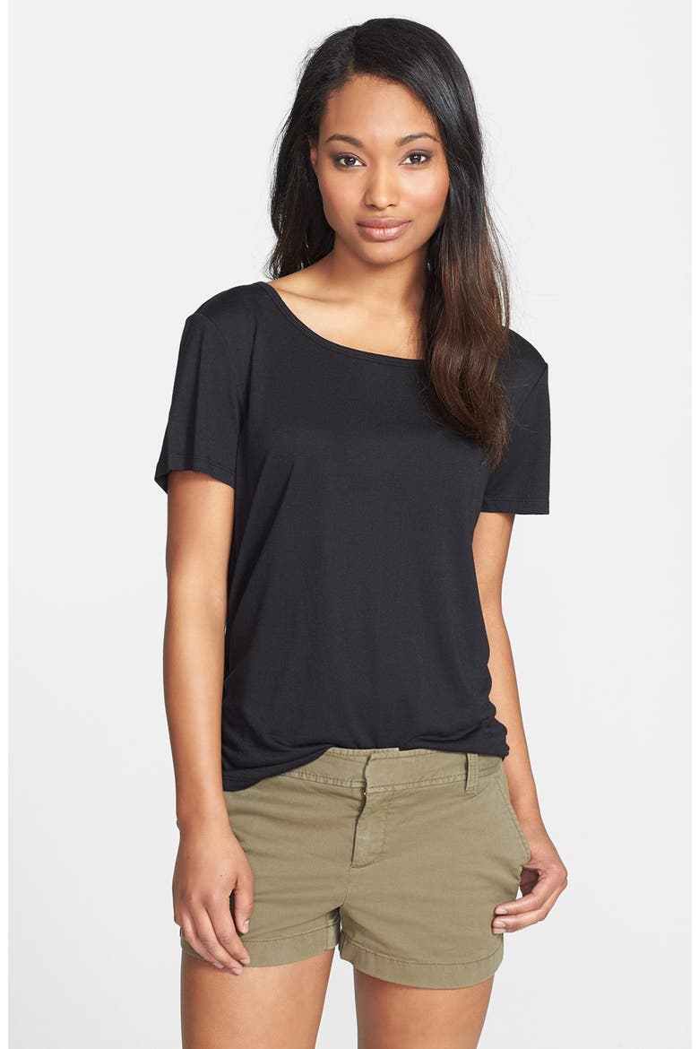 Short Sleeve Modal & Linen Tee, Main, color, BLACK
