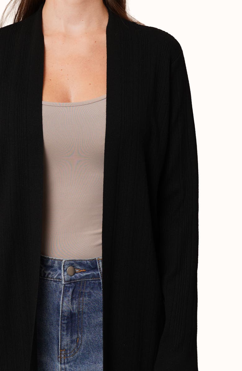 CYRUS Ribbed Open Front Long Cardigan, Alternate, color, Black