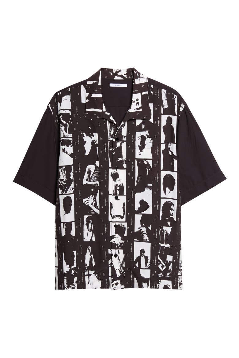 Photographic Negative Print Short Sleeve Button-Up Shirt, Alternate, color, BLACK/ WHITE