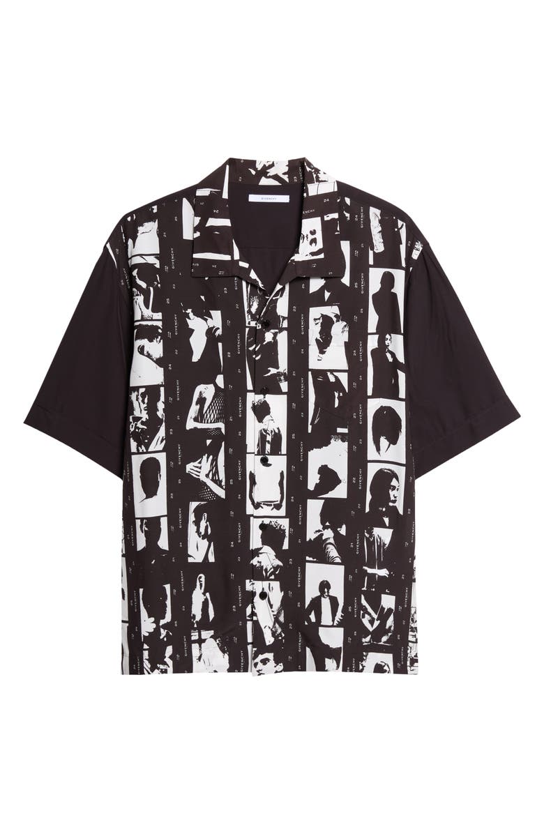 Givenchy Photographic Negative Print Short Sleeve Button-Up Shirt, Main, color, Black/ White