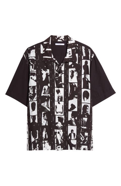 Photographic Negative Print Short Sleeve Button-Up Shirt