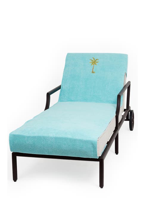 100% Turkish Cotton Palm Tree Embroidered Standard Size Chaise Lounge Cover - Aqua