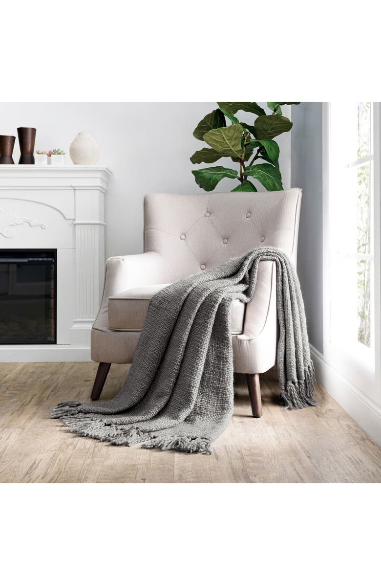 HOMESPUN Slub-Yarn Throw Blanket, Alternate, color, Gray