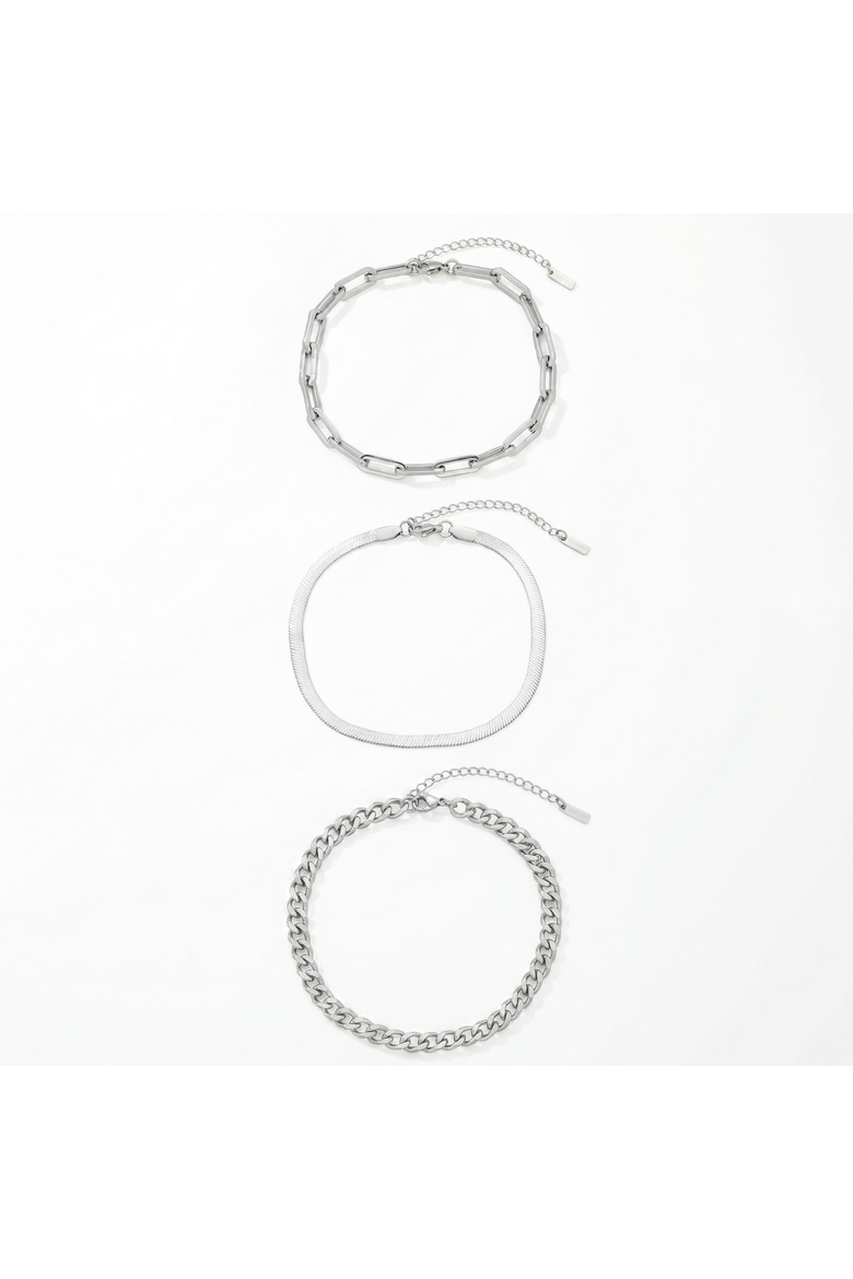 Cinthia Anklet 3 Piece Set Silver Plated 9" with 2" Extender, Main, color, Silver