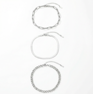 Bliss Diamond Cinthia Anklet 3 Piece Set Silver Plated 9" with 2" Extender