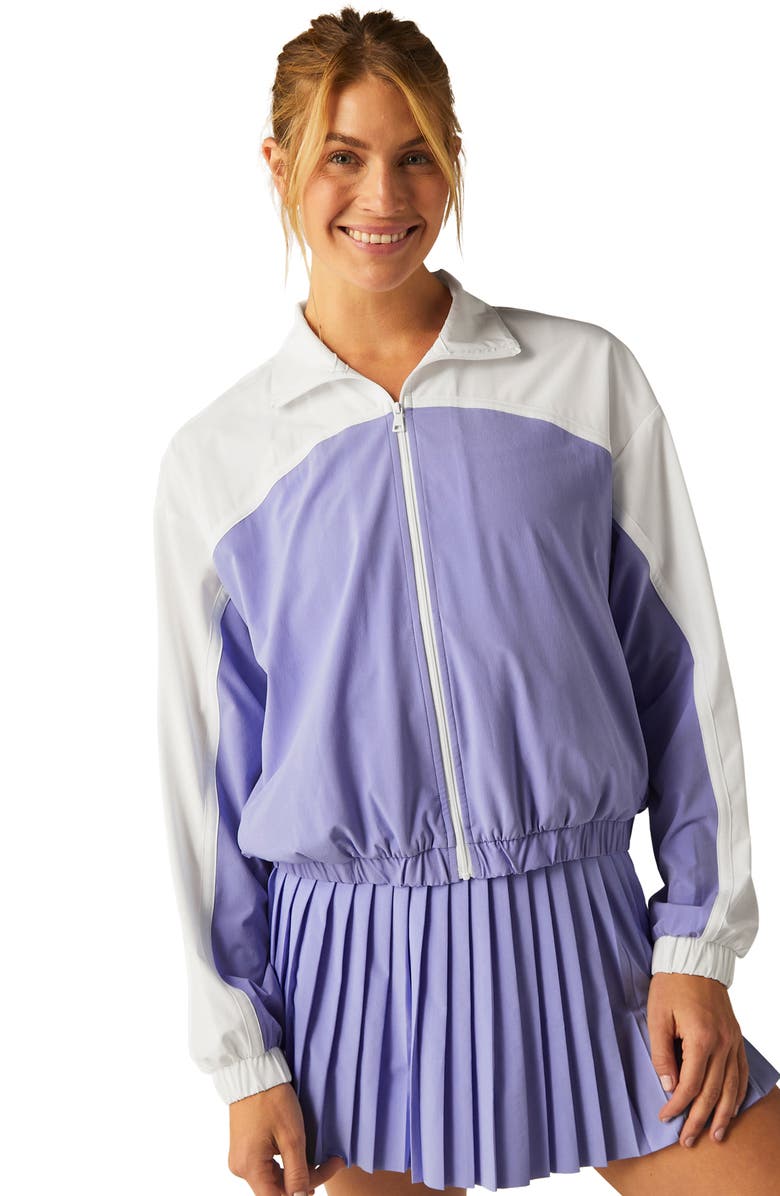Beyond Yoga Colorblock Retro Jacket, Alternate, color, Periwinkle Cloud/ True White