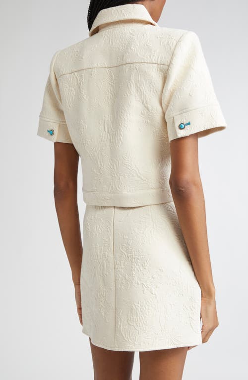 L Agence Chita Floral Embossed Short-sleeve Jacket In Neutral
