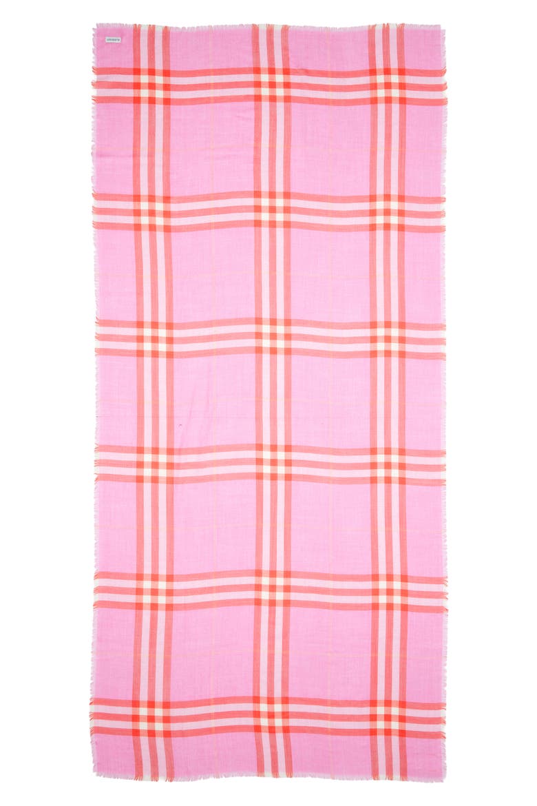 Medium Check Wool & Silk Gauze Fringe Scarf, Alternate, color, CAMI/ GLAZE PINK