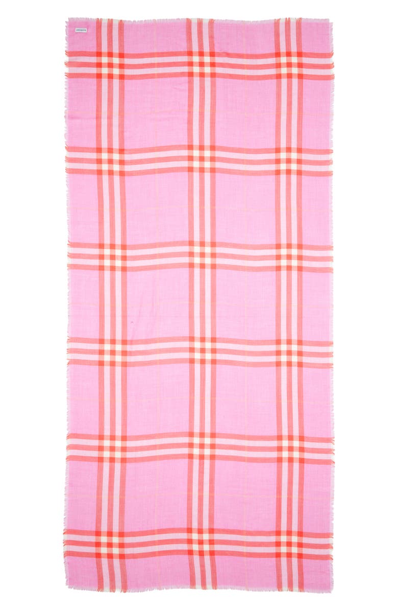 Burberry Medium Check Wool & Silk Gauze Fringe Scarf, Alternate, color, Cami/ Glaze Pink