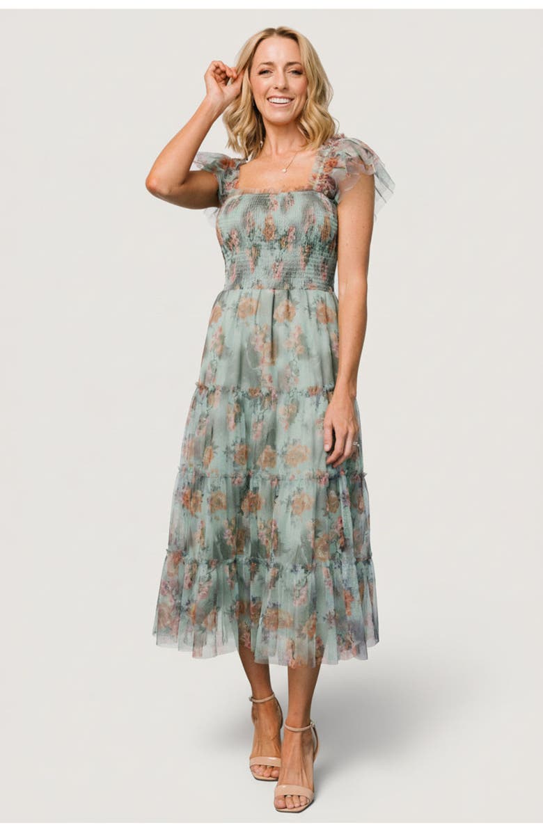 Baltic Born Clementine Tulle Midi Dress, Main, color, Sage Multi Floral