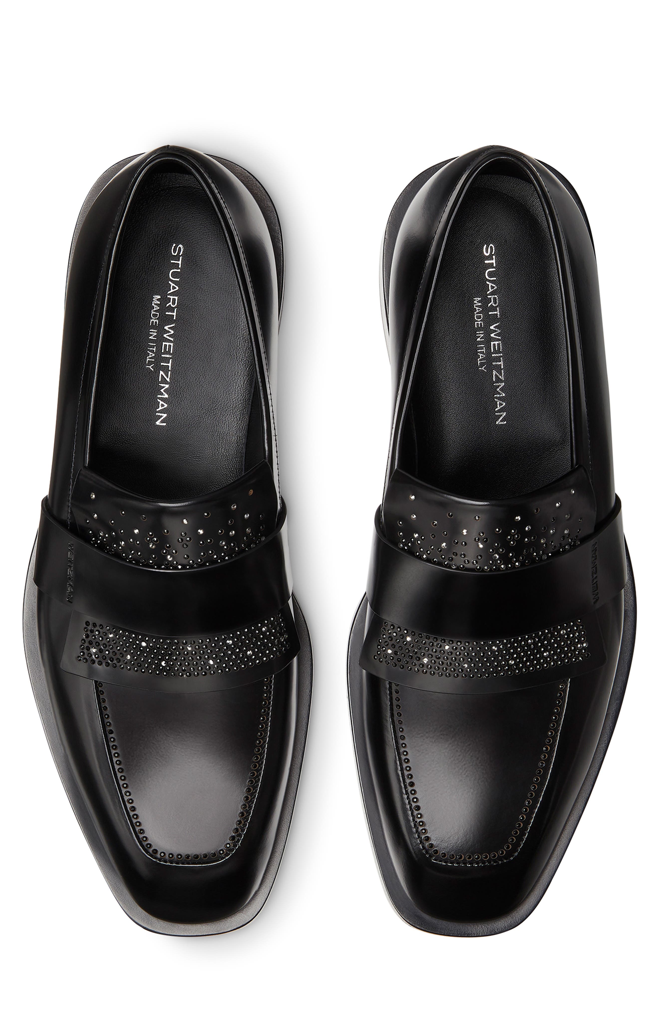 Stuart Weitzman Royce Runaway Kiltie Loafer, Alternate, color, Black/ Black Multi