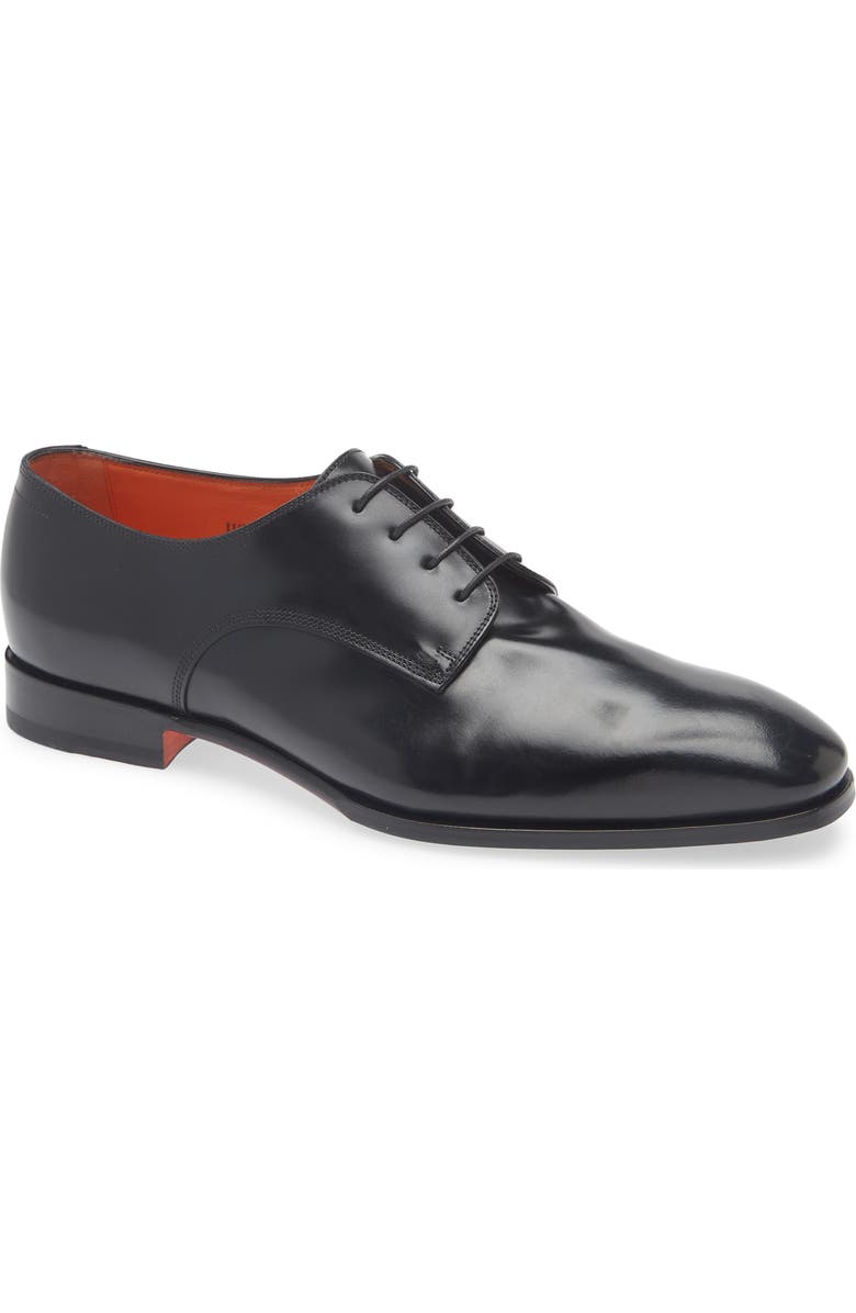 Santoni Archer Derby, Main, color, Black Patina