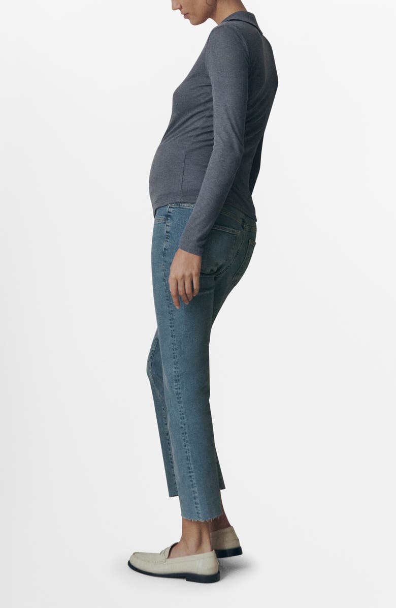 MANGO Over the Bump Raw Hem Crop Flare Maternity Jeans, Alternate, color,