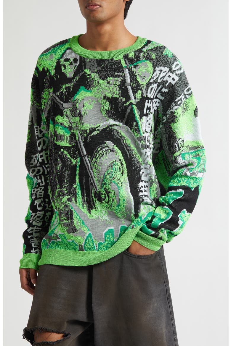 Misfit Jacquard Cotton Sweater, Alternate, color, ACID GREEN / BLACK