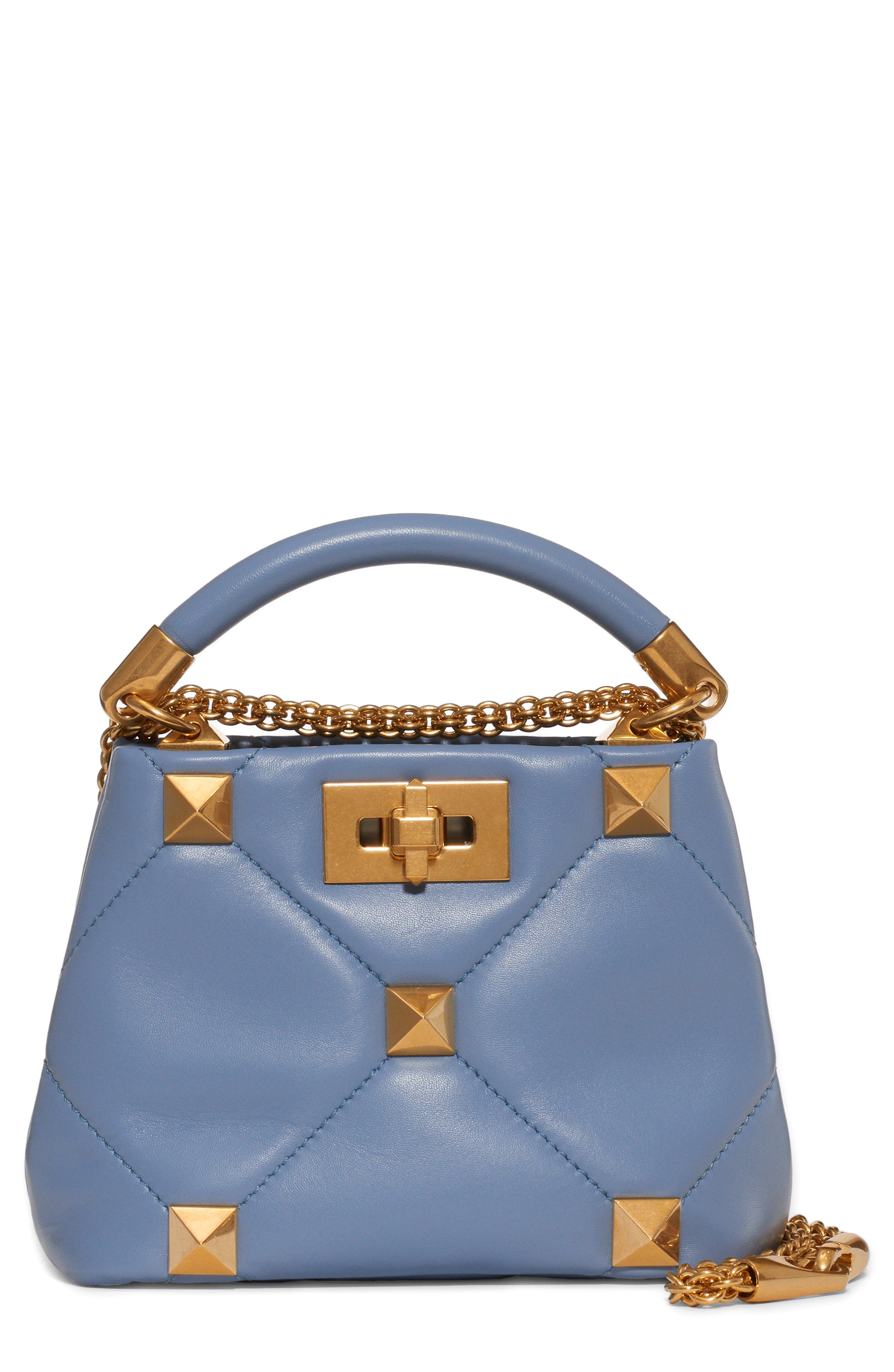 Valentino Garavani Mini Roman Stud Matelassé Leather Top Handle Bag, Main, color, 
