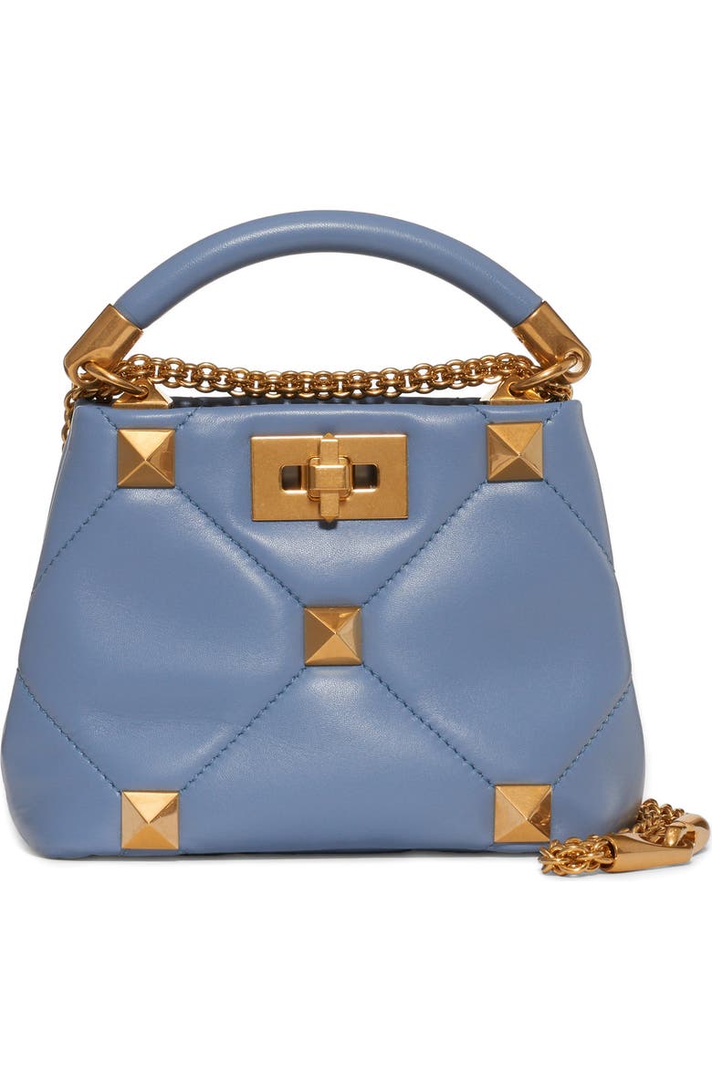 Valentino Garavani Mini Roman Stud Matelassé Leather Top Handle Bag, Main, color,