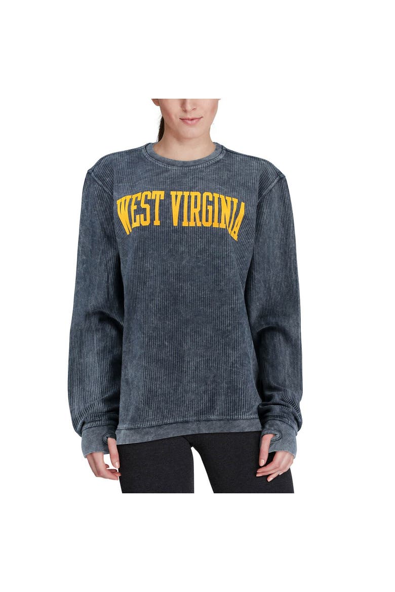Women's Pressbox Navy West Virginia Mountaineers Comfy Cord Vintage Wash Basic Arch Pullover Sweatshirt, Alternate, color, Navy