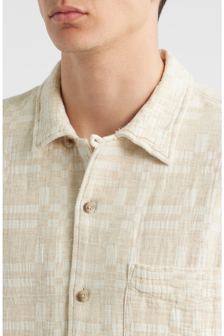 Jacquard Cotton Blend Camp Shirt, Alternate, color, BEIGE PEARLED