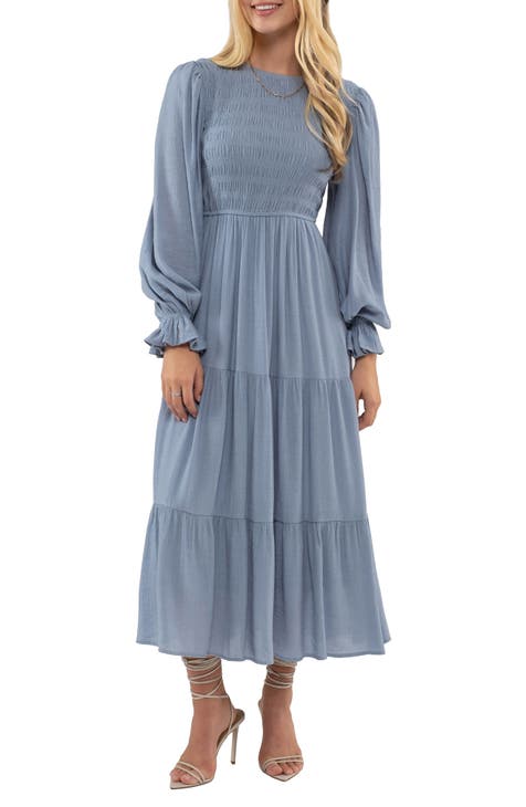 Smocked Long Sleeve Tiered Dress