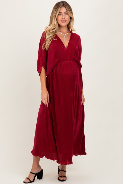Pinkblush Pleated Satin Dolman Sleeve Maxi Dress In Red