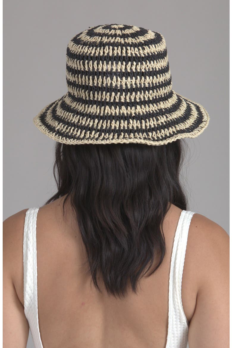 Jonah Stripe Packable Straw Bucket Sun Hat, Alternate, color, NATURAL/ BLACK