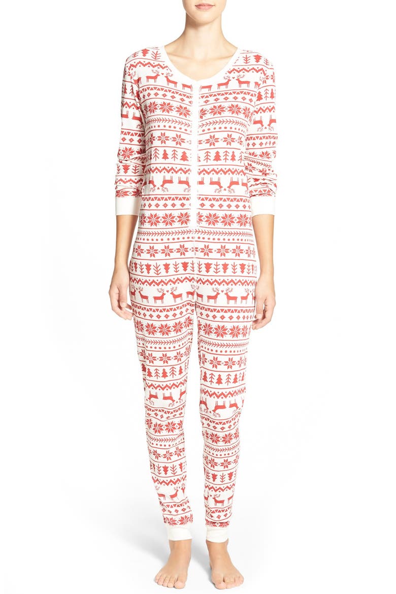 Holiday Thermal One-Piece Pajamas, Main, color, RED BEAUTY FAIRISLE SKETCH