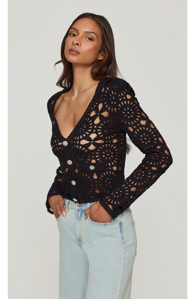 Generation Love Melody Crochet Cardigan, Alternate, color, Black