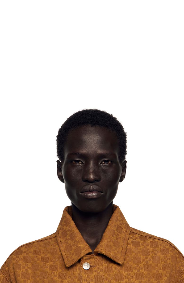 SANDRO Square Cross denim jacket, Alternate, color, Camel