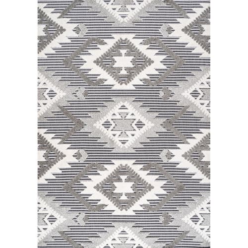 Jonathan Y Sumak High-low Pile Neutral Diamond Kilim Indoor/outdoor Area Rug In Gray/white/black