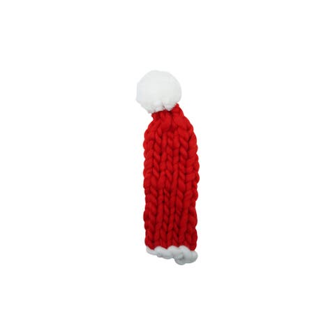 Festive Knit Santa Hat Bottle Cover in Red & White Polyester