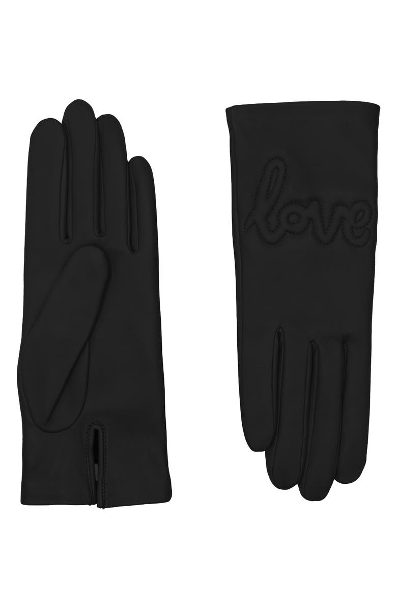 Agnelle Love Message Quilted Leather Gloves, Main, color, 