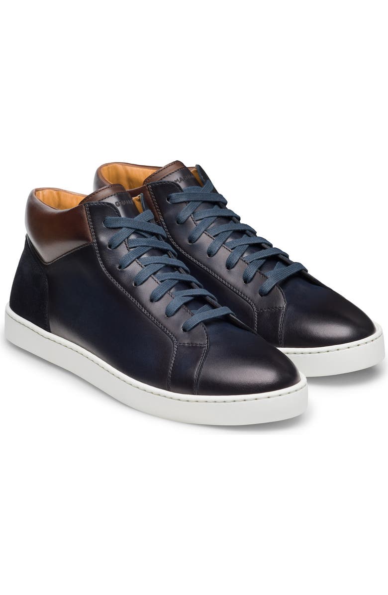 Magnanni Costa Mid Top Sneaker, Main, color, Navy / Leno