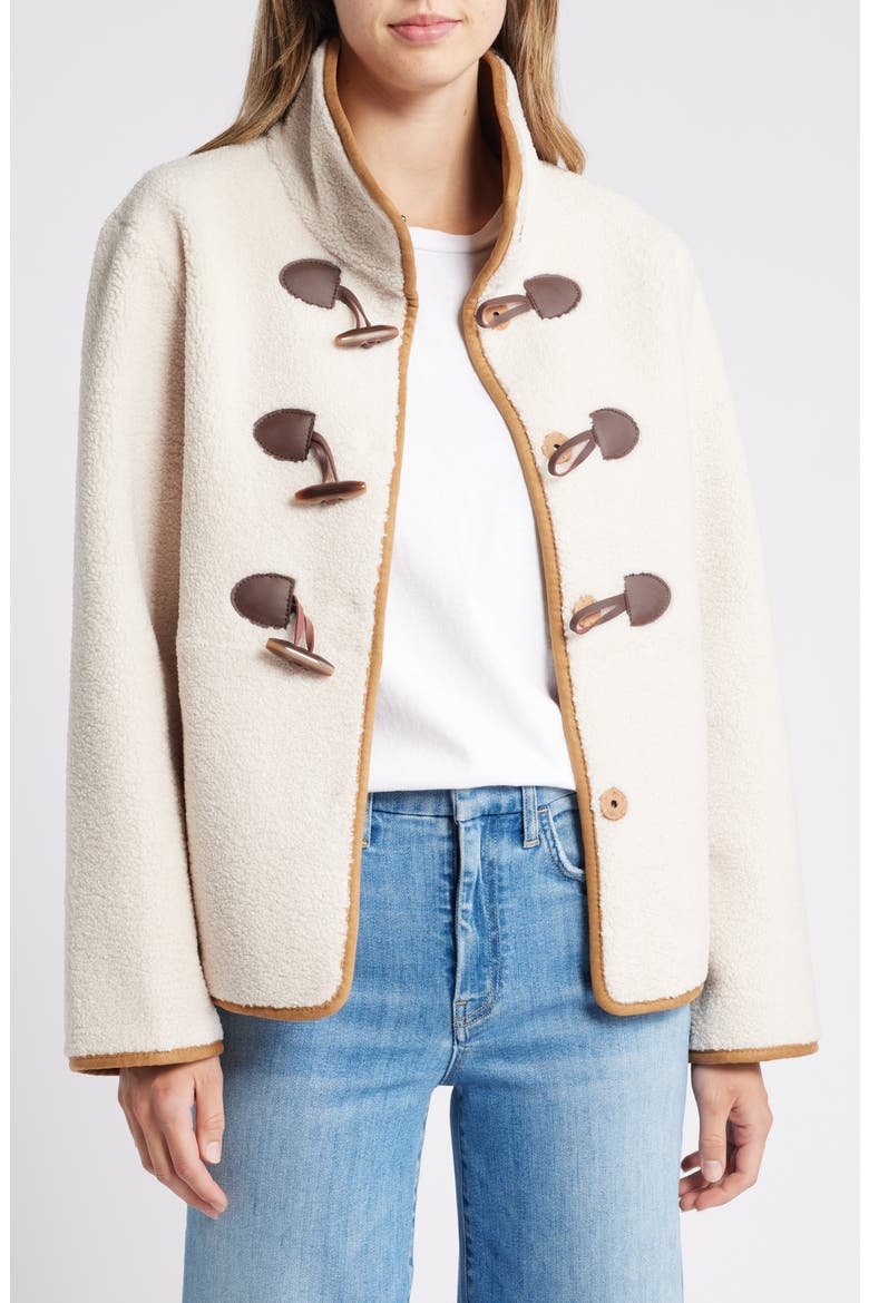 Toggle Front Faux Shearling Jacket, Alternate, color, BROWN/IVOR