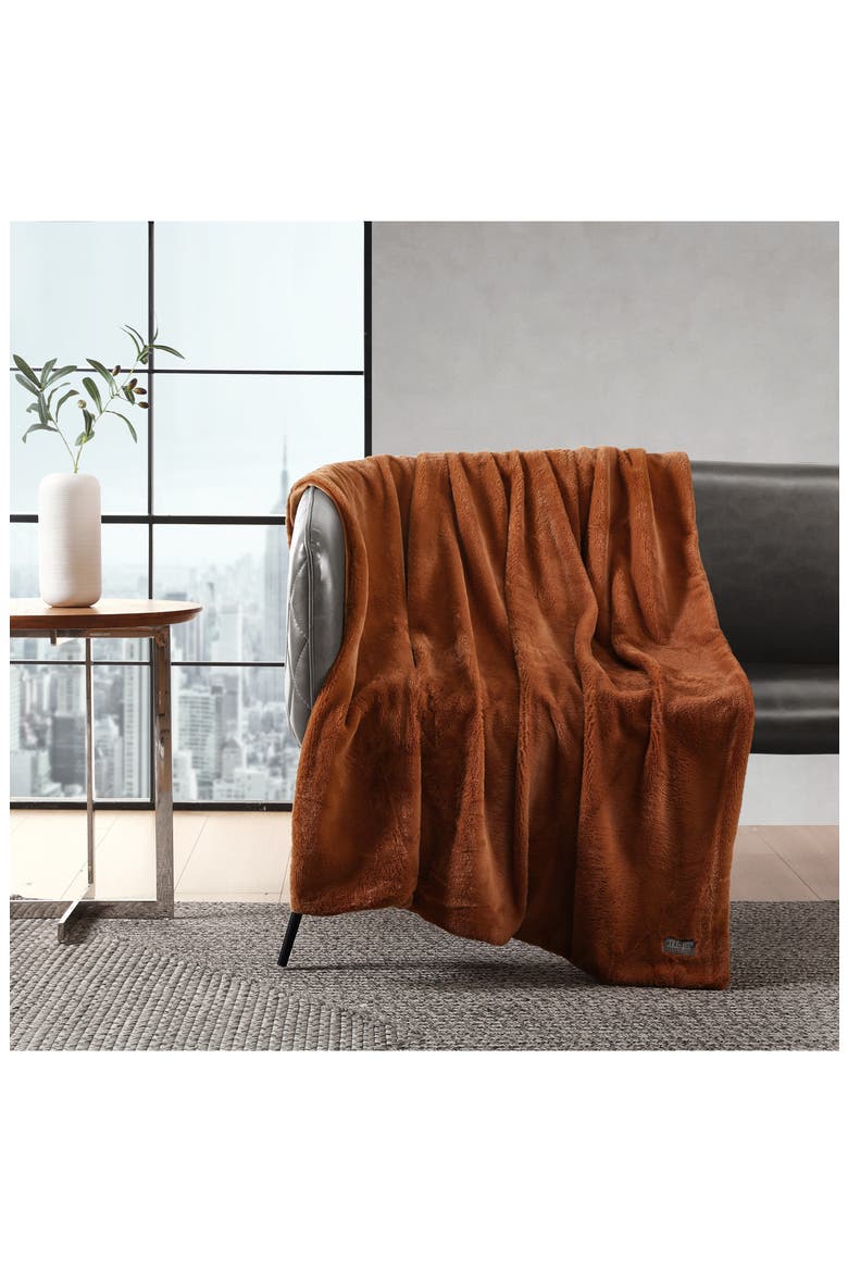 Faux Fur Reversible Throw, Alternate, color, GINGER ORANGE