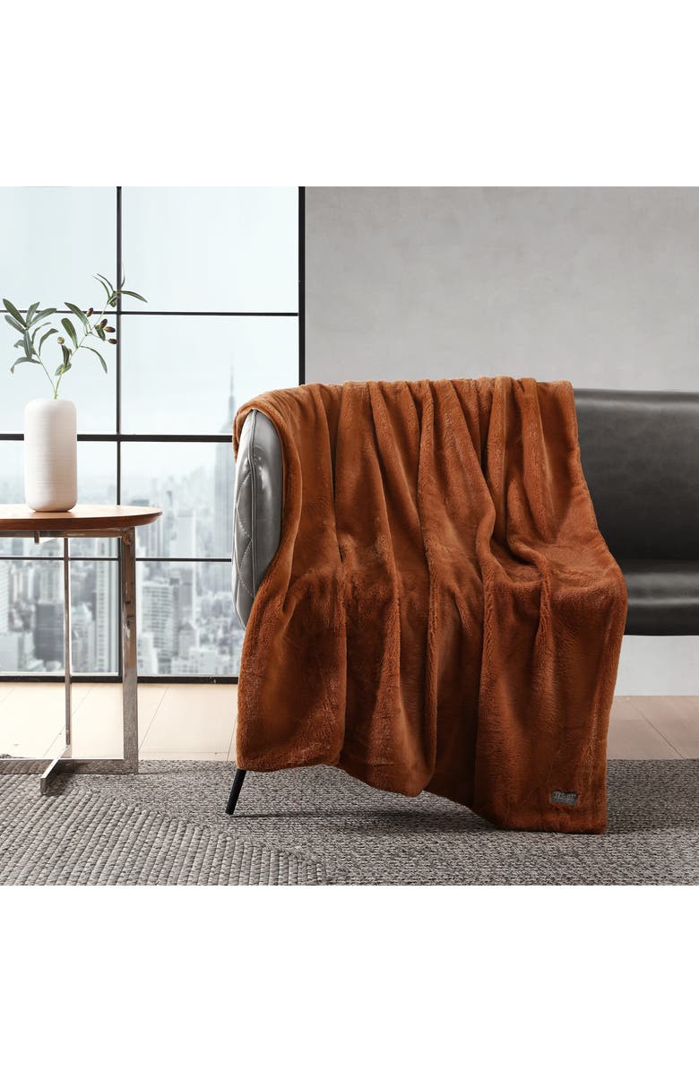 Kenneth Cole Faux Fur Reversible Throw, Alternate, color, Ginger Orange