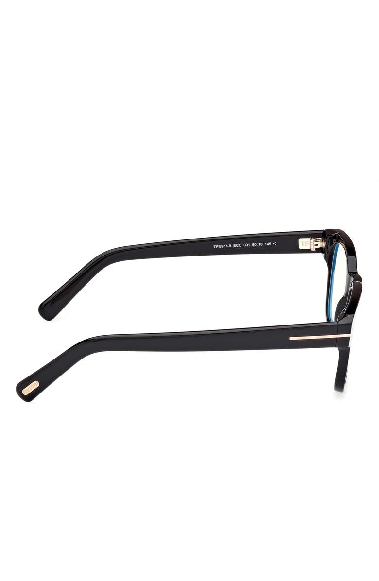 TOM FORD 50mm Square Blue Light Blocking Glasses, Alternate, color, Black Eco / T Logo