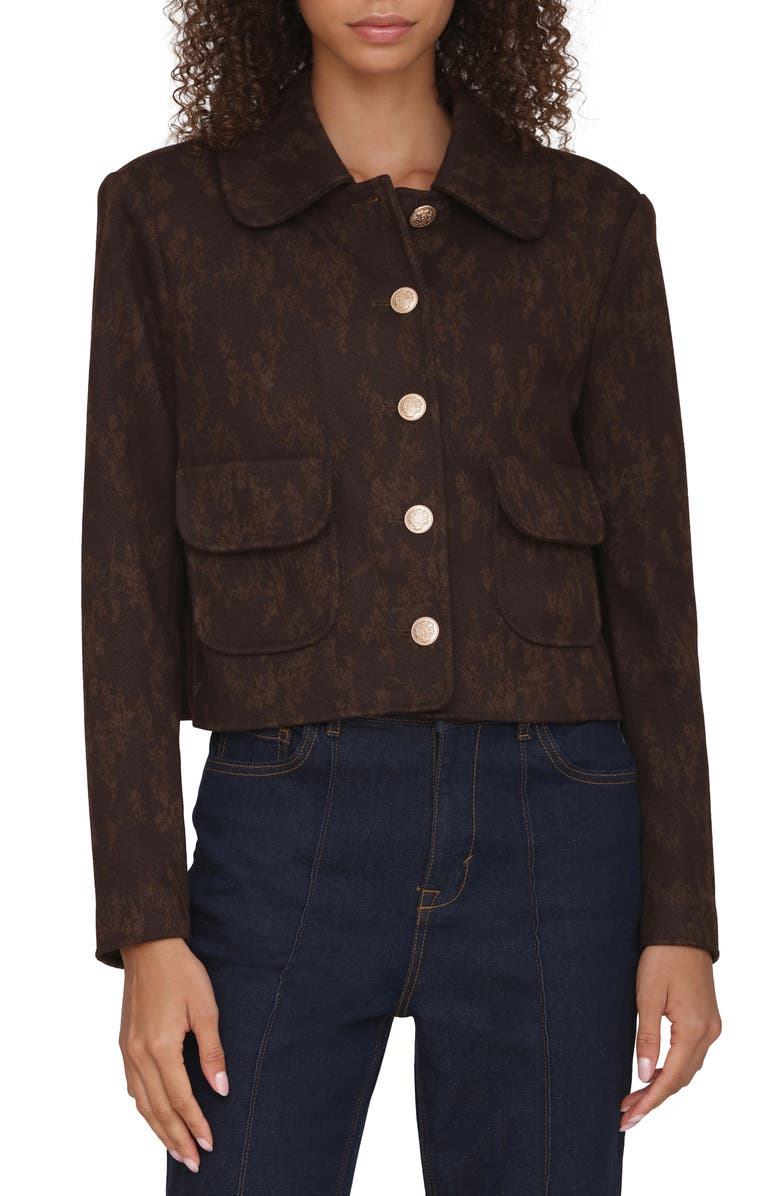 Bagatelle Floral Jacquard Crop Jacket, Main, color, Bitter Floral
