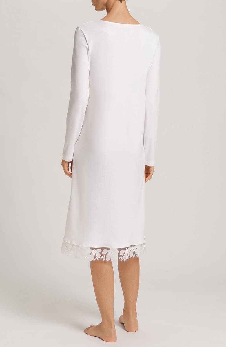 Hanro Kalea Floral Tulle Trim Cotton Nightgown, Alternate, color, Off White