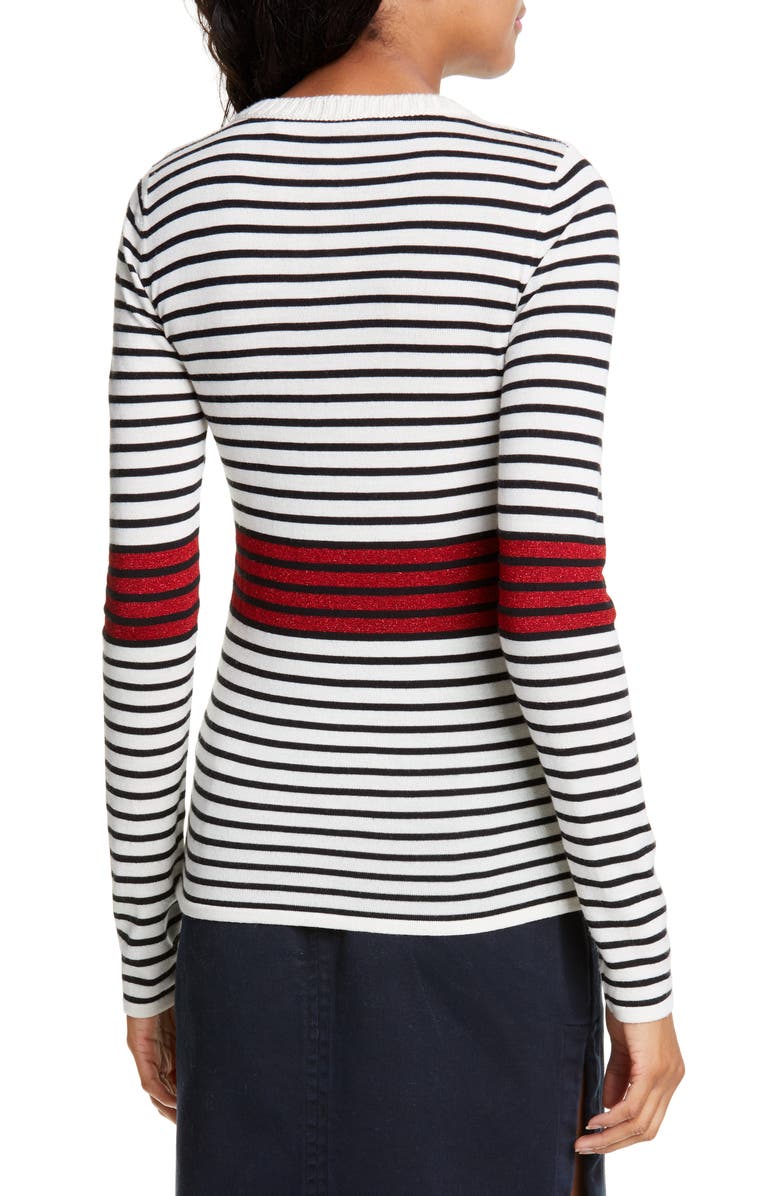 N°21 Nº21 Glitter Stripe Button Shoulder Sweater, Alternate, color, 