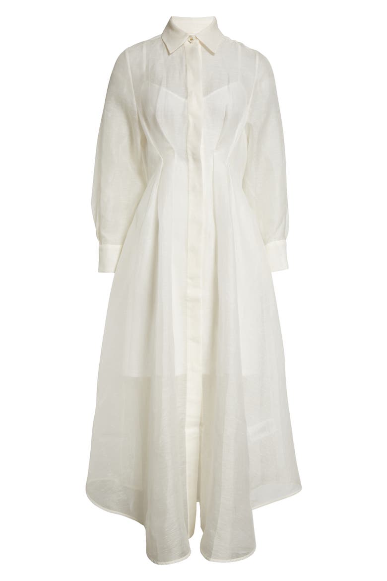 Harmony Draped Long Sleeve Organza Shirtdress, Alternate, color, IVORY